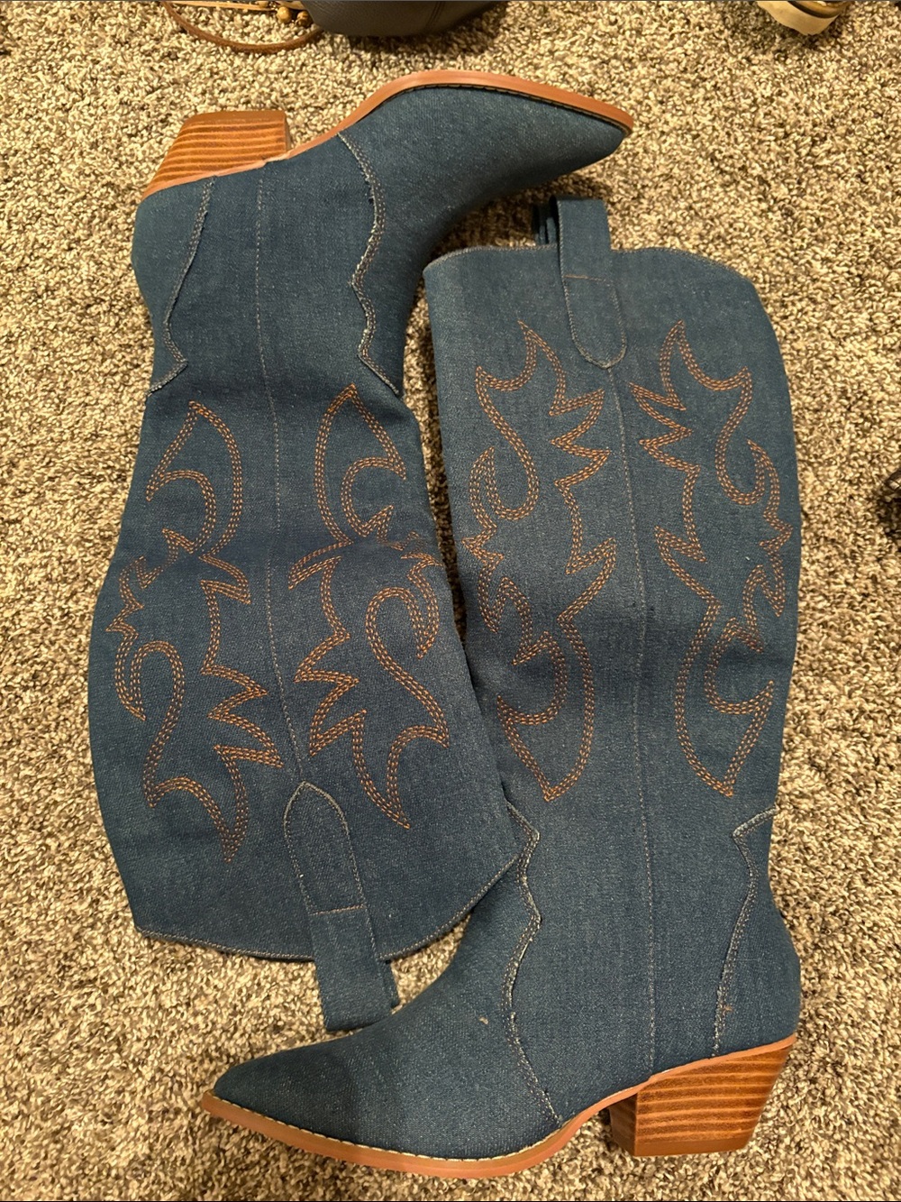 Blue Denim Western Knee-High Boots sz 8